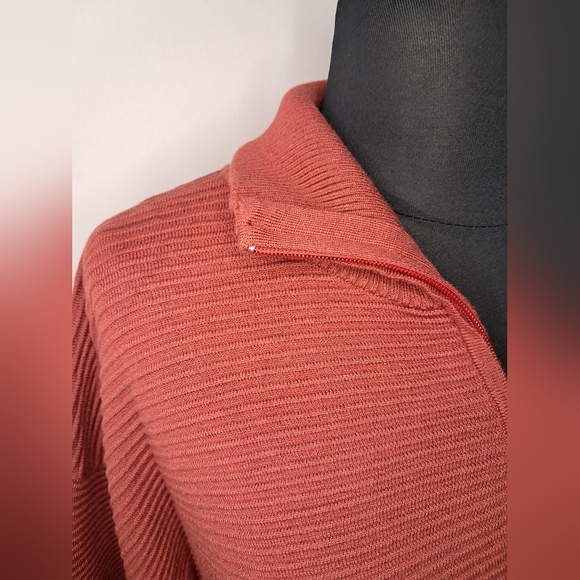 Deep Self Women's Oversized Coral Quarter Zip Ribbed Pullover Sweater - Picture 4 of 7